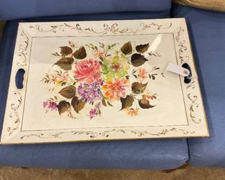 Vintage Hand-painted Floral Breakfast or Serving Tray with Handles