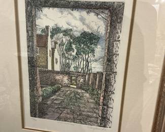 Framed Walled English Garden Landscape Lithograph Signed Numbered