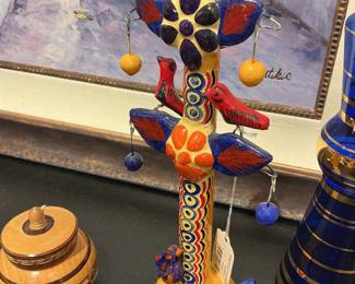 Mexican Folk Art Wooden Tree of Life Carved Statue