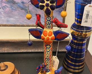 Mexican Folk Art Wooden Tree of Life Carved Statue