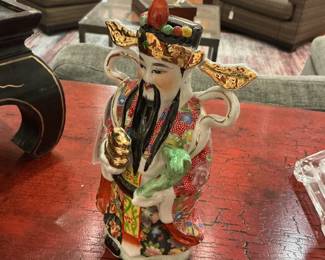Vintage Asian Emperor Porcelain Figurine with Floral Robes 