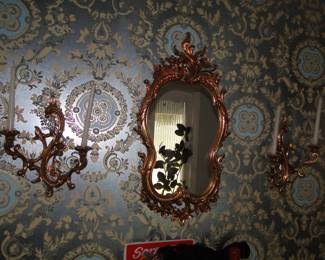 Mirror and sconces
