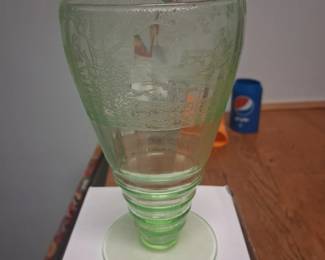 Extremely rare art deco uranium goblet.  Imperial hunt scene hand etched cambridge glass .  $ 50 DOLLARS A GLASS