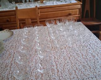 Vintage fostoria puritan pattern .  Water goblets and champagne coupes .  Will break down  to sets of 4 $80 