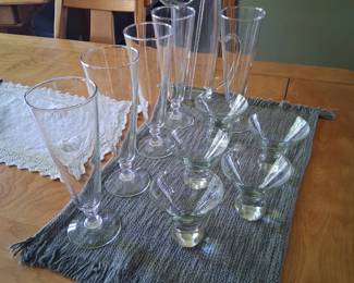 Libby glass martini set with pilsner glasses .  Vintage 1890s stunning $ 100 for the set 
