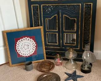 Architectural Wall Panels with Vintage Oil Lamps and Home Accents