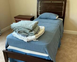 Twin Wood Bed With Original Mattress Factory Mattress and Nightstand