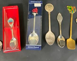Silver Plated Souvenir Spoons with Travel and Landmark Themes