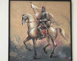 Textured Knight on Horseback Framed Oil Painting