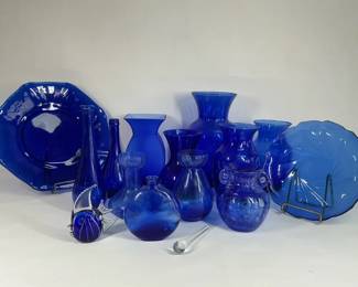 Cobalt Blue Glass Vases Bottles Plates and Art Glass