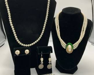 Faux Pearl Necklaces Earrings and Costume Jewelry