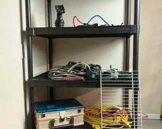 Heavy Duty Plastic Shelving Unit with Toolbox and Extension Cords