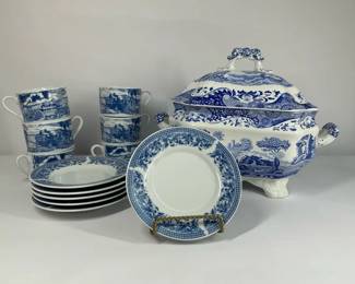 Spode Blue Italian Soup Tureen with Blue and White Serving Pieces