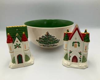 Spode Christmas Tree Bowl with Lenox Salt and Pepper Set