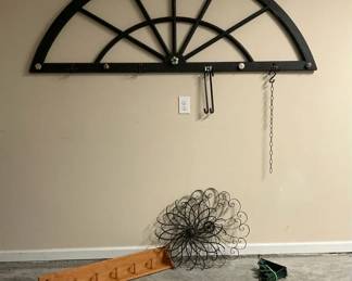 Window Frame Wall Rack with Metal Wall Art and Oak Coat Rack