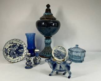 Blue Pottery, Art Glass Vase and Decorative Home Accents