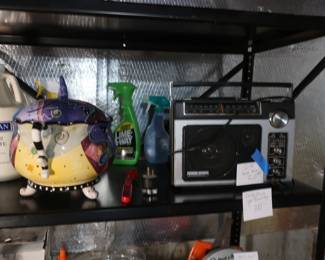 soup tureen and radio