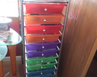 multi color storage case on wheels