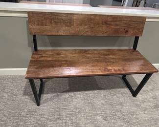 Industrial Style Mango Wood Bench with Backrest