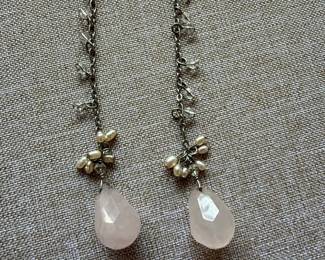 Rose Quartz and Freshwater Pearl Station Necklace