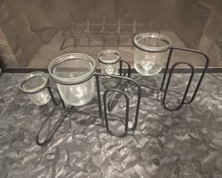 Modern Wrought Iron Tiered Candle Holder with Four Glass Inserts