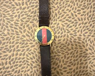 Gucci ..M Gold Plated Quartz Watch with Red and Green Stripe Dial