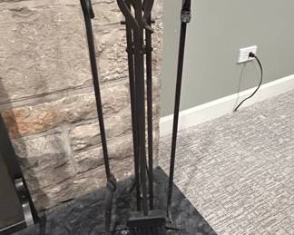 HandForged Wrought Iron Fireplace Tool Set with Shepherds Crook Handles