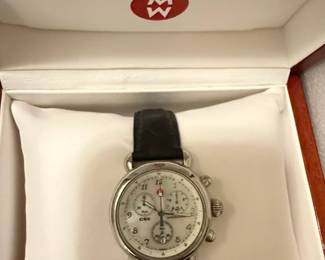 Michele CSX Chronograph Watch with MotherofPearl Dial and Black Leather Strap