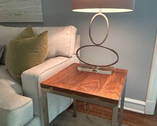 Contemporary Stacked Oval Metal Table Lamp with Acrylic Plinth