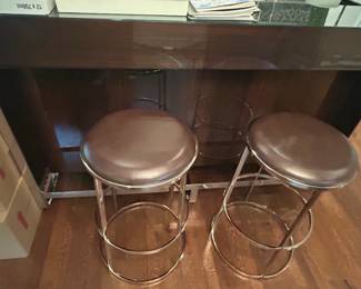 Contemporary Black Glass and Chrome Bar Unit