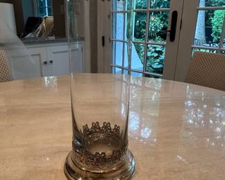 Vintage Glass Vase with Ornate Filigree Metal Mounts
