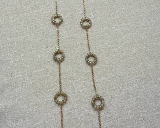 GoldTone Station Necklace with WireWrapped Faceted Bead Circles