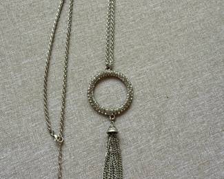 SilverTone Rhinestone Circle Tassel Pendant Necklace