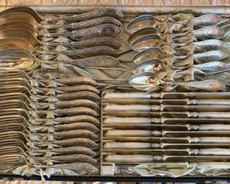 Sterling and Mother-of-Pearl Flatware Service in fitted case