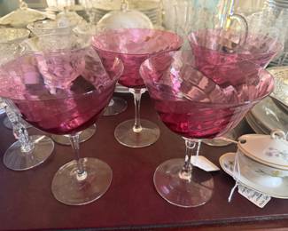 Cranberry Glass Footed Bowls