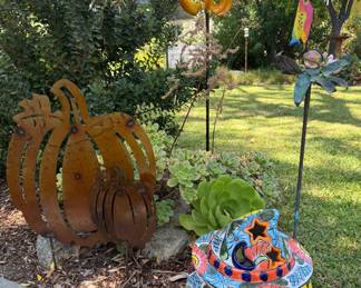 Garden Decor, Talavera Jack-o-Lantern, Metal Cut-out and Wind Catchers