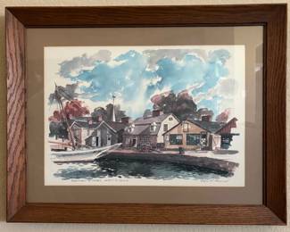 Seaport Street, Mystic, Conn. Watercolor Print by Paul N. Norton