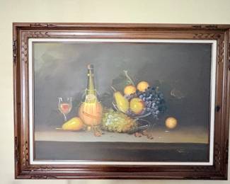 Still Life with Grapes, Pears, and Wine Bottle  Signed Riddick