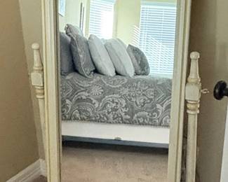 Vintage Ornate White  Gold Cheval Mirror
