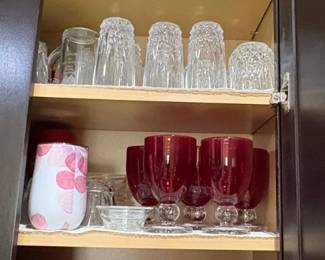 Ruby Red Pedestal Goblets and Crystal Tumblers Set