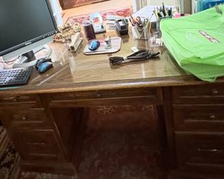 Vintage Romweber Viking Oak Carved Executive Desk