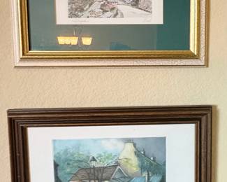 Pair of Framed European Village  Mountain Prints by Hans Figura