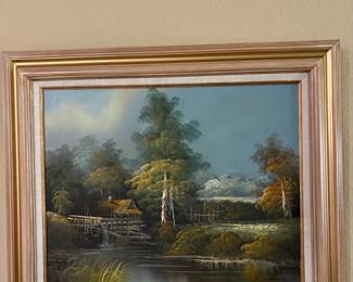 Signed Landscape Oil Painting with Watermill