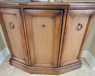 Vintage Rattan Cane Front Console Cabinet