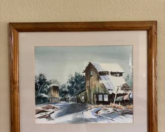 Marie Coats Winter Barn Watercolor Painting