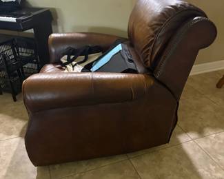 Brown Leather Club Recliner with Nailhead Trim