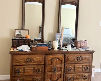 Vintage Thomasville Spanish Mediterranean Style Oak Dresser with Mirror