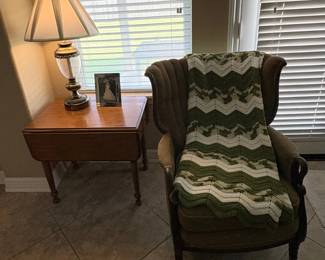 Vintage Table Lamp with Glass and Metal Base and Pleated Shade