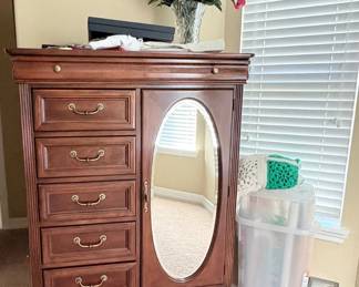 Lexington Furniture Chez Michelle Collection Cherry Wood Wardrobe Dresser with Oval Mirror
