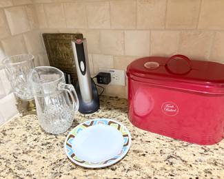 Retro Red Bread Box and Oster Electric Wine Opener Set